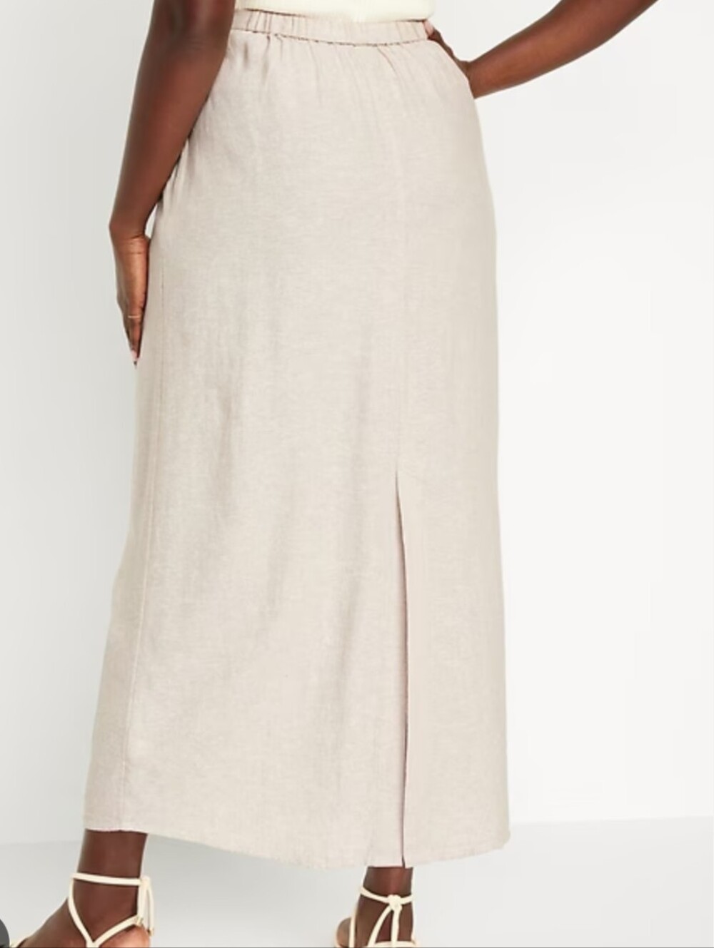 Two-piece Natural Linen Blend Maxi Skirt And Square Neck Top Set - Picture 4 of 16